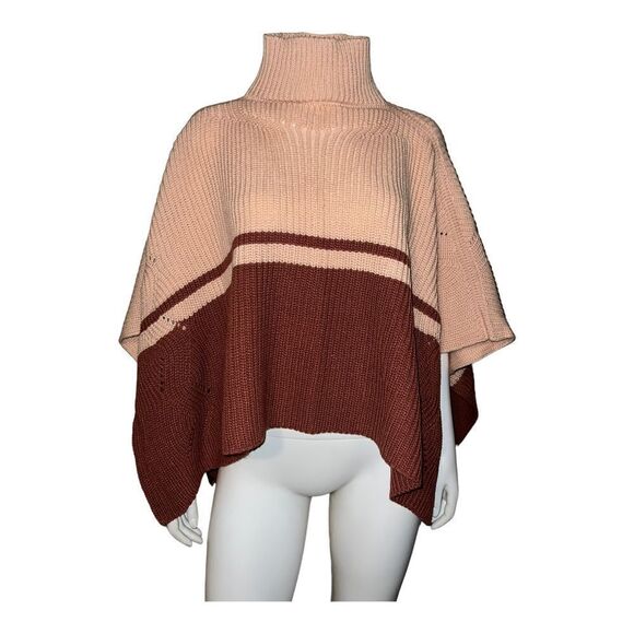 Save the Ocean Sustainable Color Block Pullover Turtleneck Poncho Blush Pink NWT - Picture 2 of 8